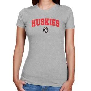  NCAA Northeastern Huskies Ladies Ash Logo Arch Slim Fit T 