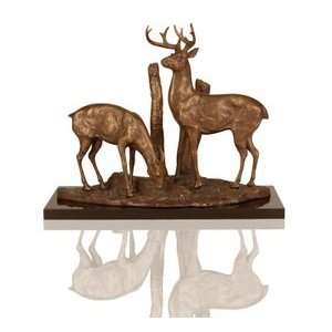  Bronze Deer Pair Wildlife Sculpture
