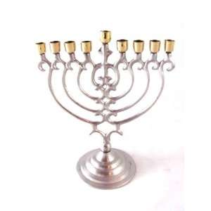 Biedermann & Sons Silver and Brass Decorative Metal Hanukkah Menorah 