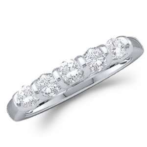 Diamond Wedding Ring 14k White Gold 5 Stone Anniversary Band (1 Carat 