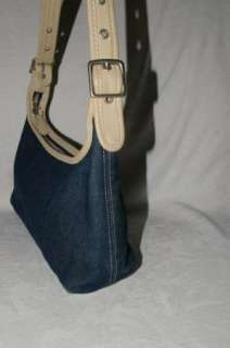 Coach Blue Denim & Ivory Leather Trim Hobo Handbag Purse  