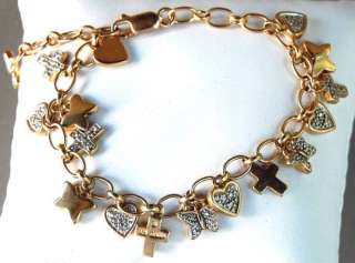 Vintage  Gold Over Sterling Silver Heart Star & Butterflies Charm 