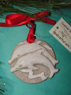 JUMPING DOLPHINS PLAYING IN THE WAVES BEACH SAND CHRISTMAS ORNAMENT 