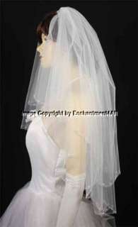 2T WHITE WEDDING BRIDAL VEIL BULGE BEAD DROPS EDGING 3A  