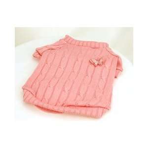  Comfty Pink Ribbon Knit Dog Sweater with Butterfly Pin 