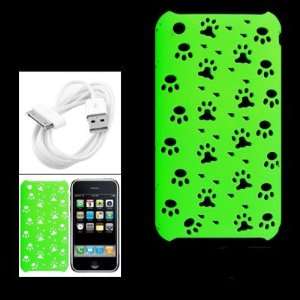  Green Paw Hole Design Plastic Back Case + USB Data Cable 