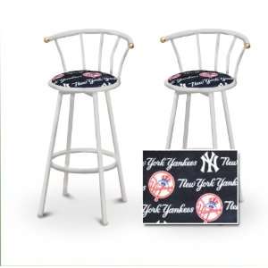  2 New York Yankees MLB Soft Baseball Custom White Barstools 