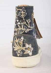 NEW JOHN GALLIANO BEADS SEQUINS EMBROIDERY DENIM HIGH TOP SNEAKERS 