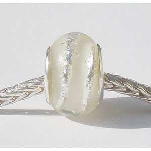  Pandora style glass bead white with silver stripe
