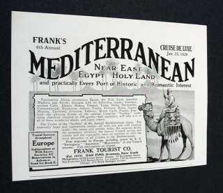 1927 FRANK TOURIST CO MEDITERRANEAN CRUISE DE LUXE AD  