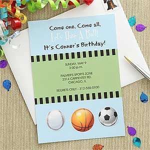 Personalized Sports Party Invitations   Baseball, Basketball, Soccer