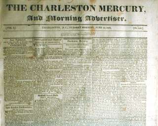 Orig 1822 newspaper Charleston SOUTH CAROLINA 185yrsOld  