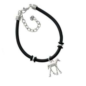  Horse with 4 Dangle Legs Silver Plated Black Rubber Charm 