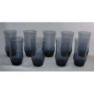 Set of 9 Vintage Blue Drinking Glasses Tumblers 