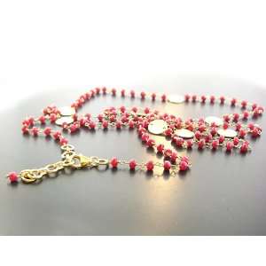   36in Ruby Beads Necklace with 22k Gold Vermeil Beads 