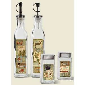  Lodge Collage Rustic Country Kitchen Oil Bottle and Salt 