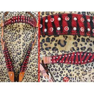  Western Leather Red Zebra Hairon Bridle Headstall Breast 