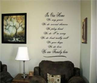   Art Words Decals Custom Stickers Love Family In our home We say Grace