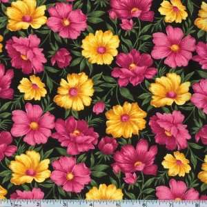 45 Wide Flower of the Month Cosmos October 08 Black Fabric By The 