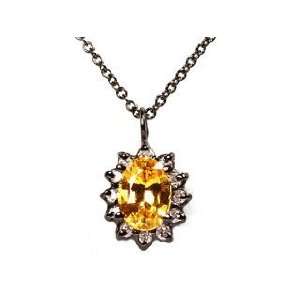 14k Blacken White Gold Yellow Sapphire & Diamond Pendant Necklace Ct 
