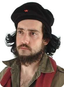 Black Wool CHE BERET Hat w/ Hair wig guevara revolutionary costume 