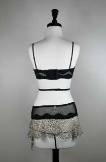 Lace sheer triangle bra adjustable straps Leopard skirt  