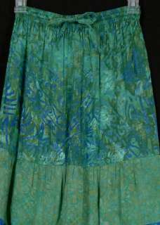 Go Fish Green Blue Long Hippie Boho Tiered Batik Drawstring Elastic 