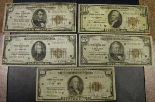 1929 CLEVELAND, OHIO ALL DENOMINATIONS (FIVE NOTES) $1 $100 ID#OO389 