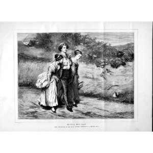  1870 BLITHE MAY DAY LADIES MAN COUNTRY ANTIQUE PRINT