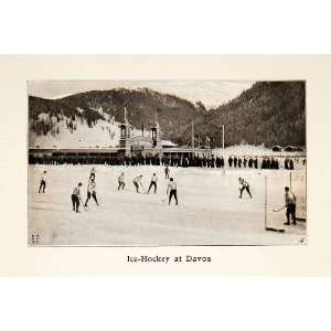  1907 Photolithograph Davos Ice Hockey Winter Lake Switzerland 