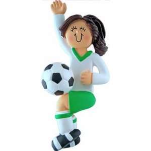  Brunette Female Soccer Player in Green Uniform Christmas 