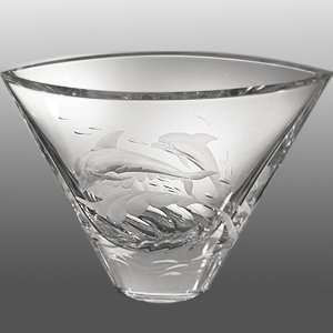 Faberge Engraved Crystal Dolphins Vase 