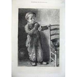  1871 Little Boy Blowing Bubbles Hunt Antique Print