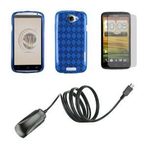 HTC One X (AT&T) Premium Combo Pack   Blue TPU Gel Argyle Case + ATOM 