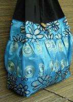  Floral Shoulder Bag Purse Handbag Thai Silk Satin Blue X1 BTP  