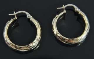 Estate Vtg Milor 14K Gold Quilted Texture Hoop Earrings  