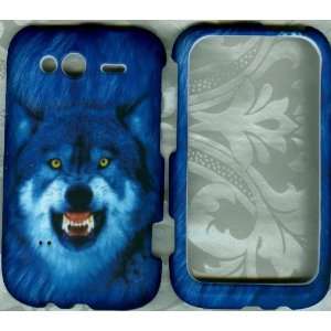 Blue wolf rubberized HTC wildfire s phone cover snap on case