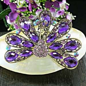   Peacock with Purple & Lilac Swarovski Crystal Brooch/Pin BH221  