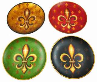 Set Of 4 Fleur De Lis Decorative Ceramic Plates  