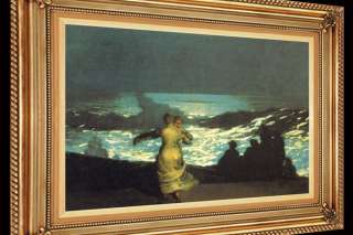 SUMMER NIGHT HOMER REPRO FRAMED LARGE CANVAS GICLEE  