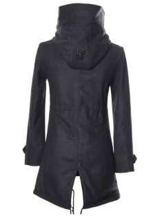   Style Wool Slim Fit Winter Big Hood Long Jacket Coat VTG HOMME  