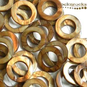  BROWN TENNESSEE RIVER SHELL 30MM OPEN CIRCLE BEADS 16 