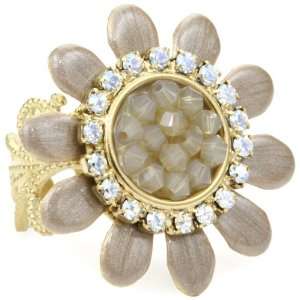   Crystales Opalos Sand Enameled Flower Ring with Rock Crystal Center