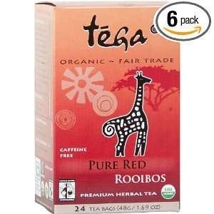 Tega Organic Pure Red Rooibos, 24 Tea Bags, 1.69 Ounce (Pack of 6 
