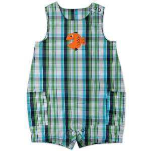   Easy 1 piece Sleeveless Cotton Romper Plaid Smiling Fish (24 Months
