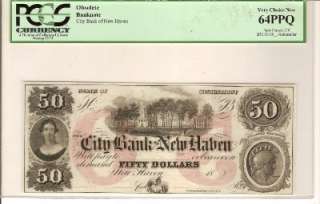 PCGS $50 City Bank New Haven Connecticut Obsolete Banknote 64PPQ 