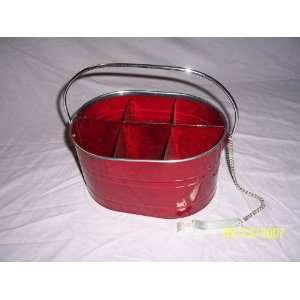 Divided metal maroon ice bucket w/handle 