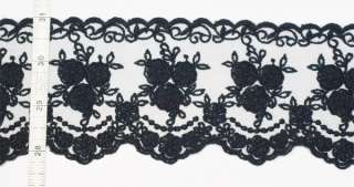 7Yds LACE TRIM Embroidered Mesh net TR 3.35 Black  