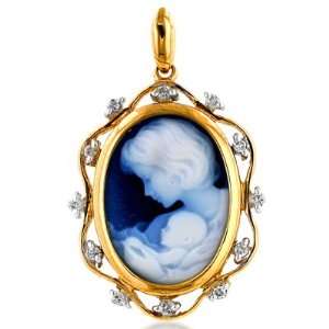 14K Yellow Gold New Arrival Oval Cameo Pendant with Diamond Accented 