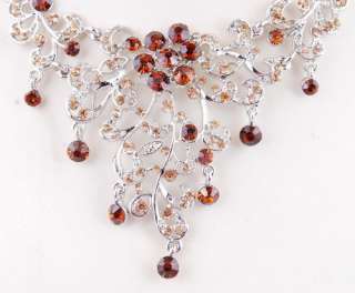 Flower Wedding Bridal Rhinestone Crystal Necklace Earrings 1Set 